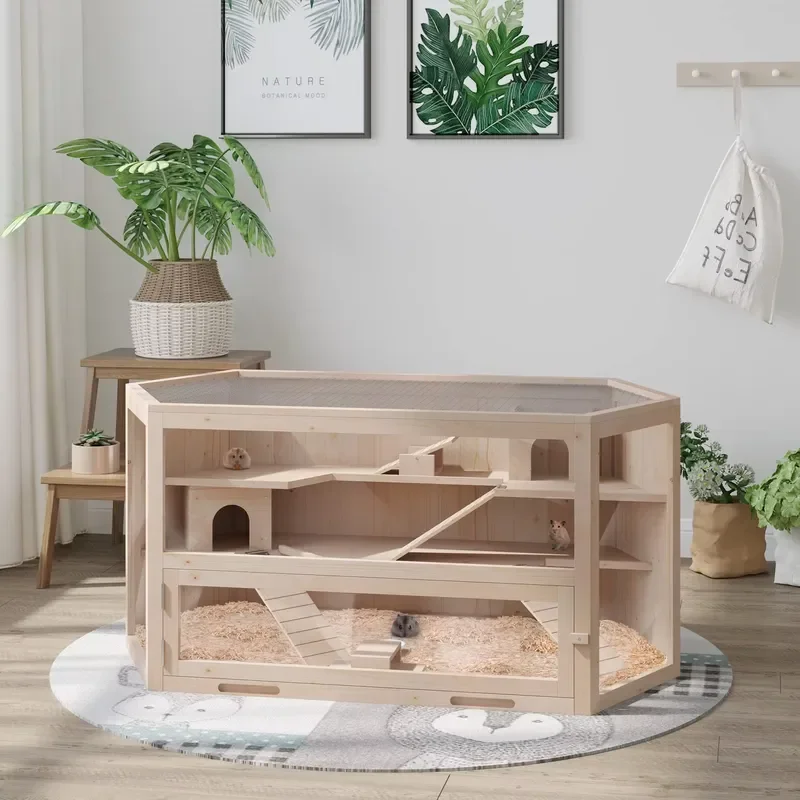 Wooden Small Animal House with Internal Stairs Easy Open Cage for Hamster Chinchilla Rabbit Pet Habitat Shelter Bedding Box