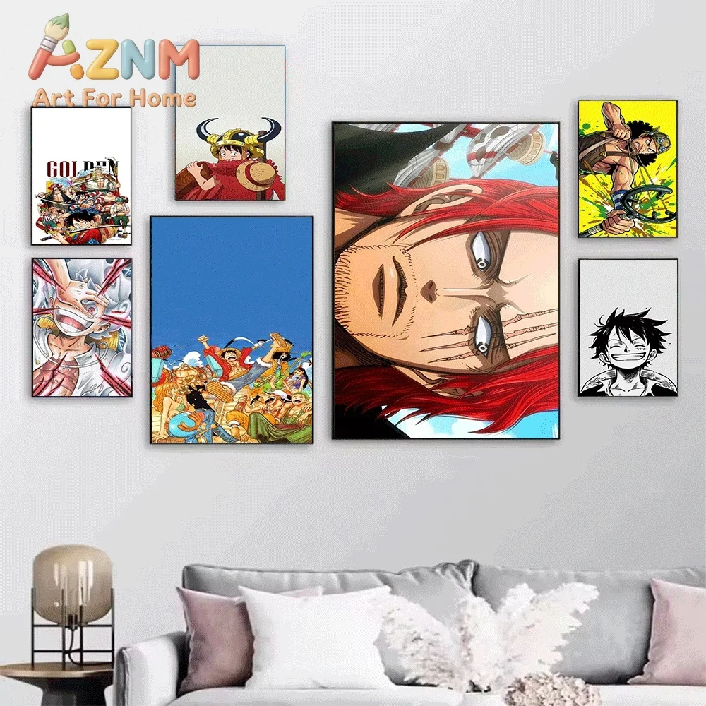 One Piece Anime Canvas Wall Art No Frame Cute Luffy Nika Shanks Doflamingo Usopp Manga Print Poster for Bedroom Living Room Ho