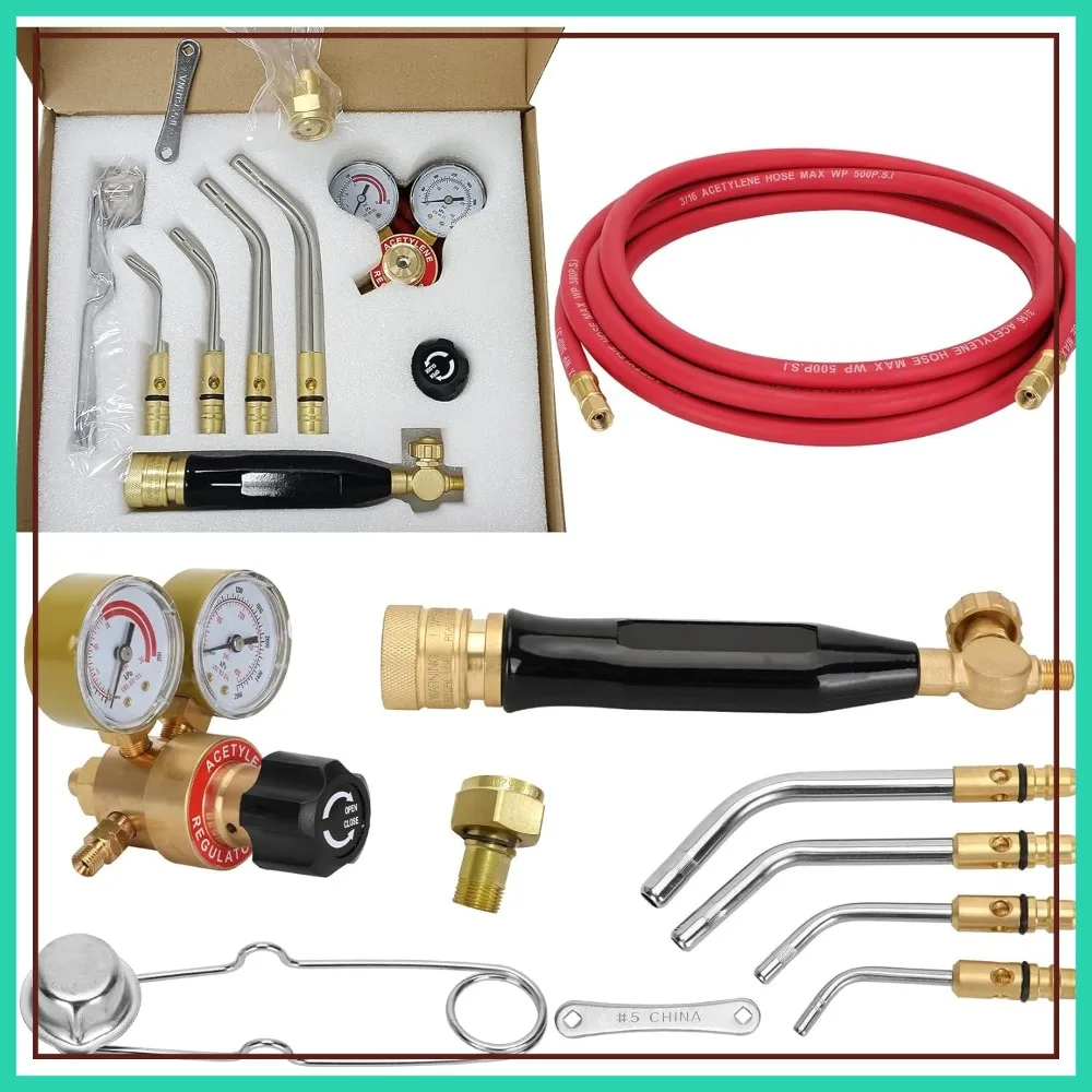 

Professional Air Acetylene Torch Kit 11pcs Turbo Torch with Regulator, Handle, Hose, Tips