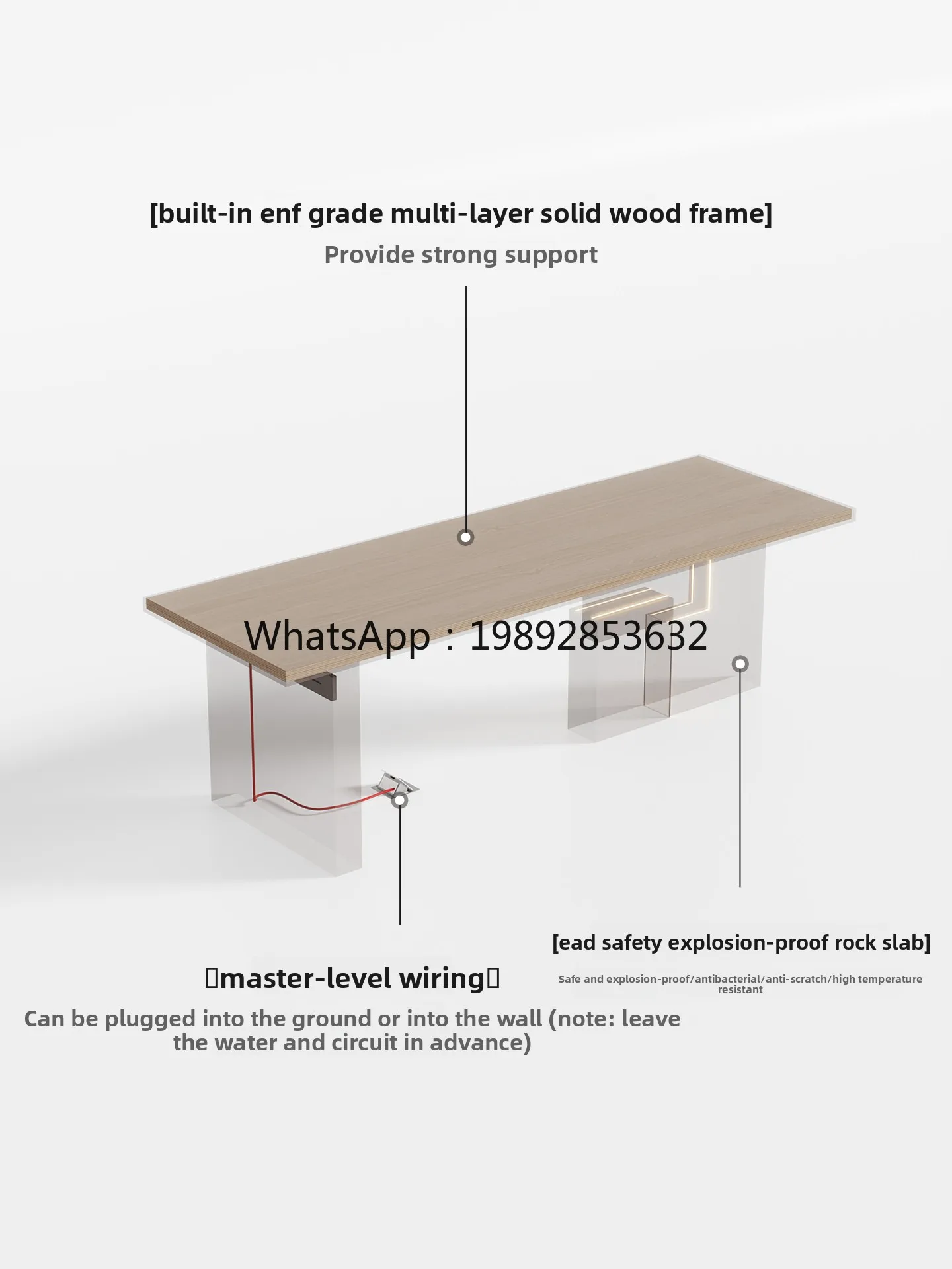 LYY Full Rock Slab Computer Desk Office Light Luxury Home Desk Workbench