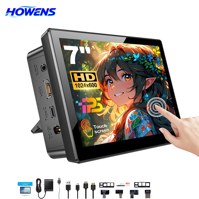 HOWENS 7 Inch Full Laminated IPS Raspberry Pi Monitor 178° Wide View Tempered Glass Plug Play Portable HDMI Screen for Pi Laptop