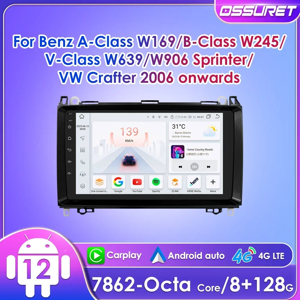 

9'' Ossuret Android12 Автомобильный радиоприемник для Mercedes Benz Viano Vito W639 B200 W169 W245 Sprinter W906 GPS CarPlay Quad Octa Core UI7862