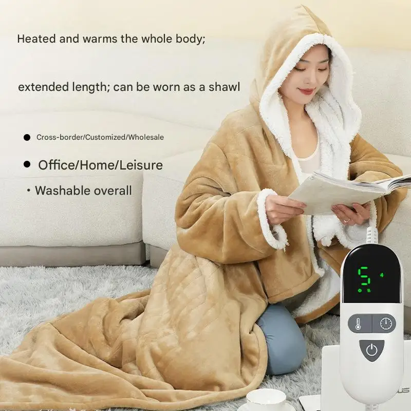 50x70in wearable electric heating blanket, winter home heating blanket, smart control switch, washable electric heating blanket