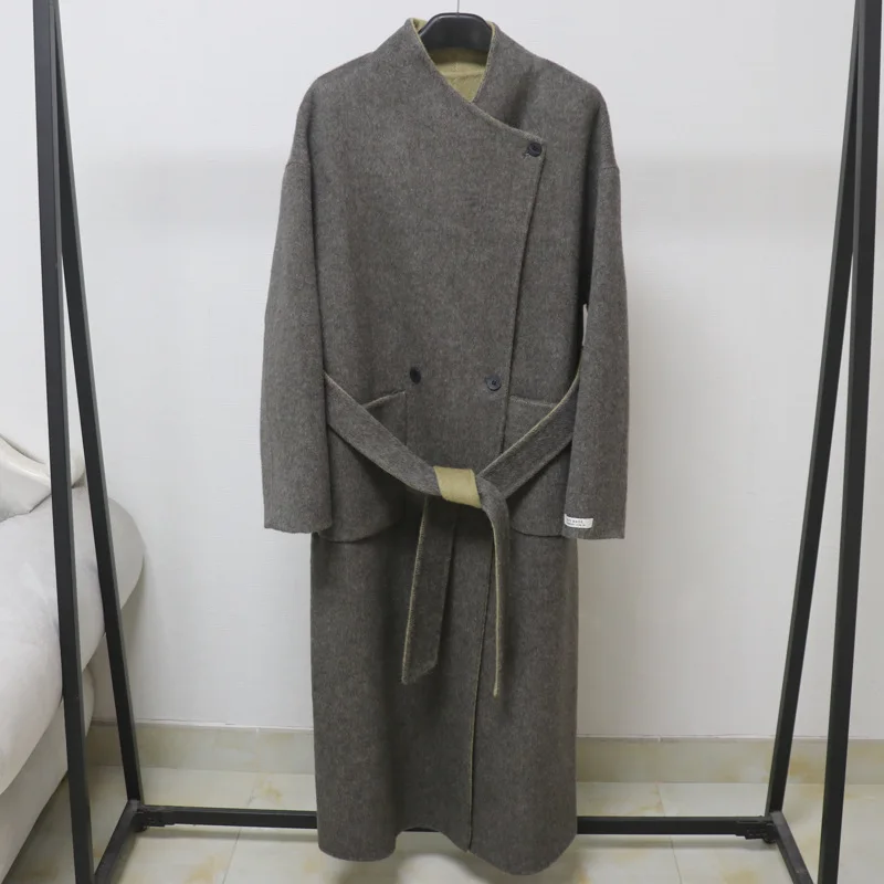 2026 Fashionable Woolen Coat Stand Up Collar High-end Blends  Cashmere Trench Coat Simple Atmospheric Double-sided Overcoat