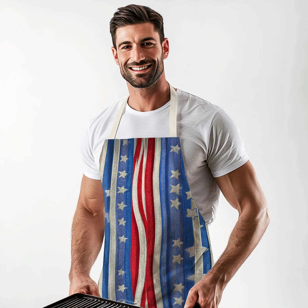 Vintage Star & Stripe Pattern Polyester Apron - Stylist Cooking Apron, Fashionable Polyester For Home Kitchen, Art Studio & Baki