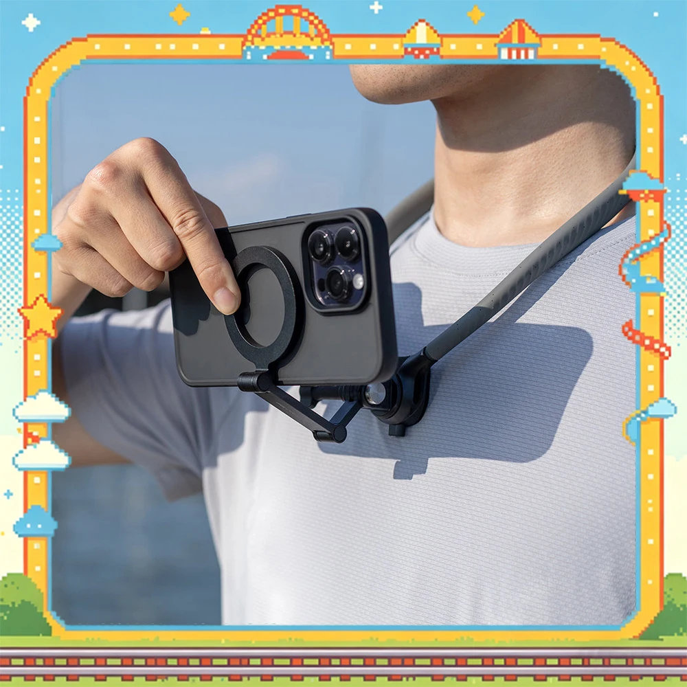 PGYTECH CapLock Magnetic Smartphone Neck Mount P-GM-238 Hands Free Phone Holder Adjustable POV Chest Mount for Vlog Recording