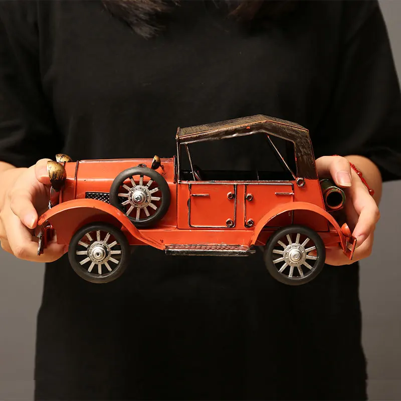 Luminous Vintage Car Model Metal Office Tabletop Decoration Home Decor Children Gift Toy Iron Craft Boy Birthday Gift