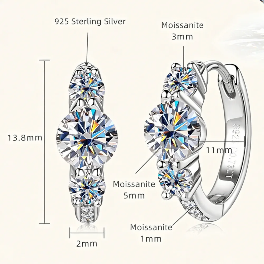 925 Sterling Silver Multi Round Moissanite Huggie Hoop Earrings Women Trendy Moissanite Earring Jewelry Daily Wear Gift