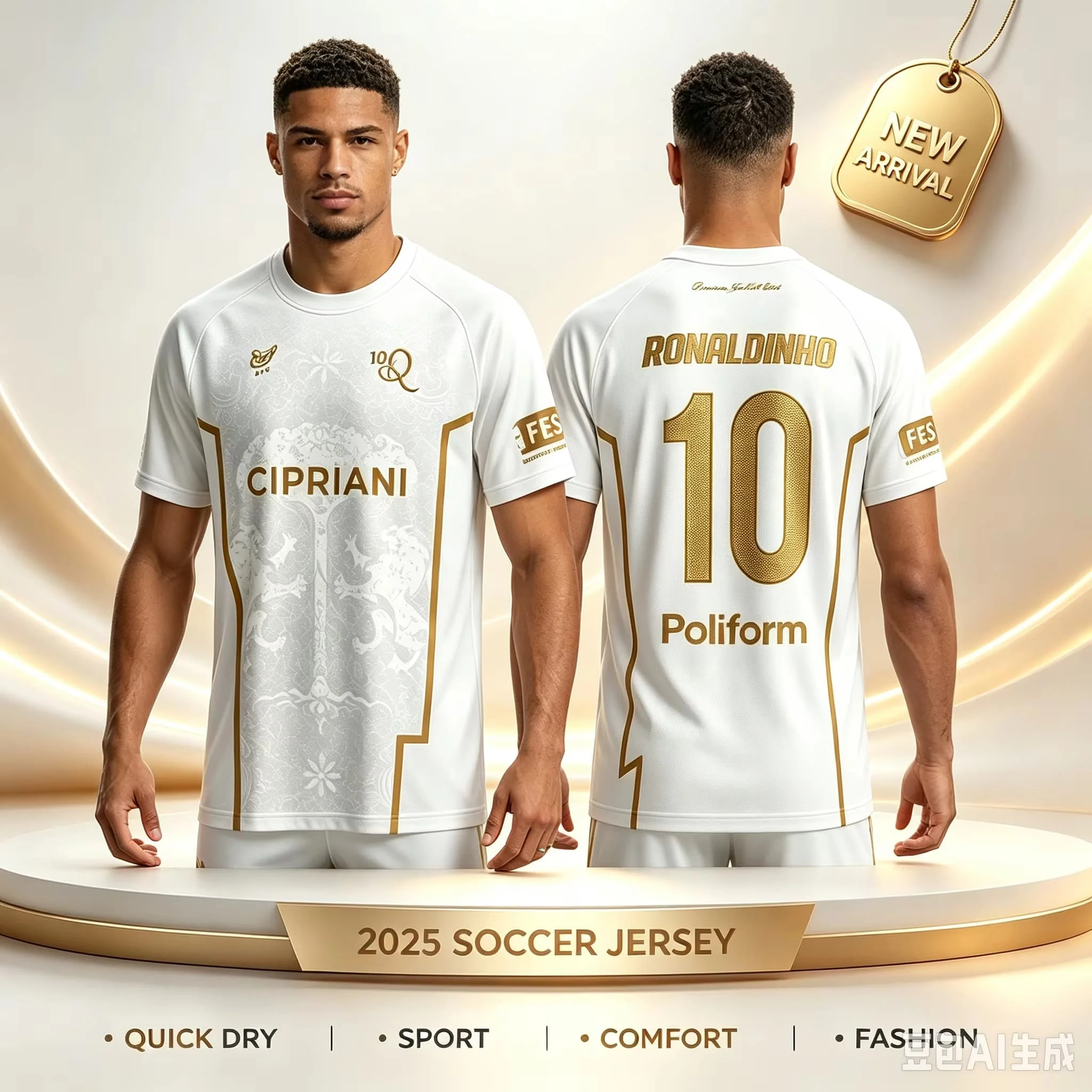 2027  ITALY Ronaldinho Limited Edition Football Jersey No.10 Retro Soccer Shirt Gold White Fan Collection Tee Family Matching
