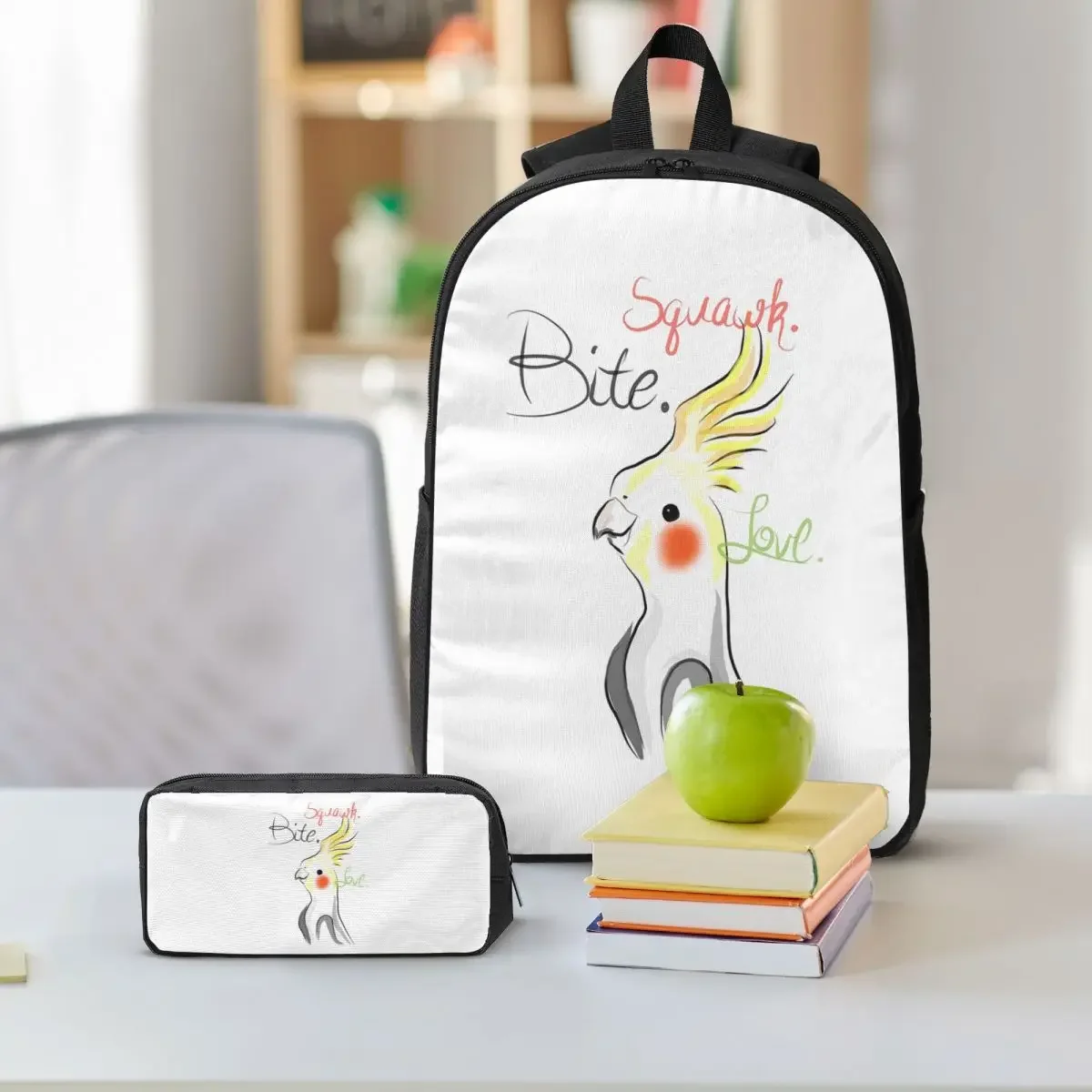 Cockatoo Cockatiel Parrot Squawk Bite Love Backpack BookBag School Bag Laptop Shoulder Bags 3ps Insulated Lunch Bag Pencil Case