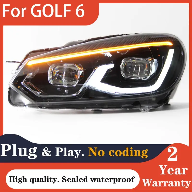 Фара для VW Golf 6 Golf6, светодиодная фара 2009-2013, фара R20 MK6 DRL, указатель поворота, дальний свет, линза проектора «ангельский глаз»