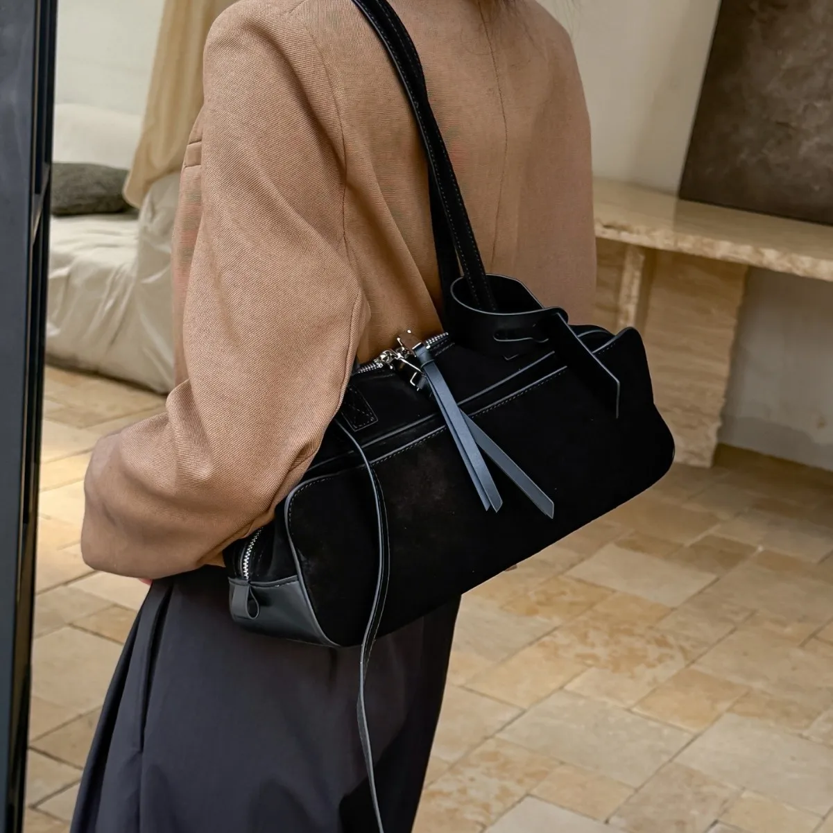 Suede Cow Leather Women's Handbag New Luxury Designer High Quality Female Shoulder Crossbody Bag Autumn Winter Genuine Grade Ins