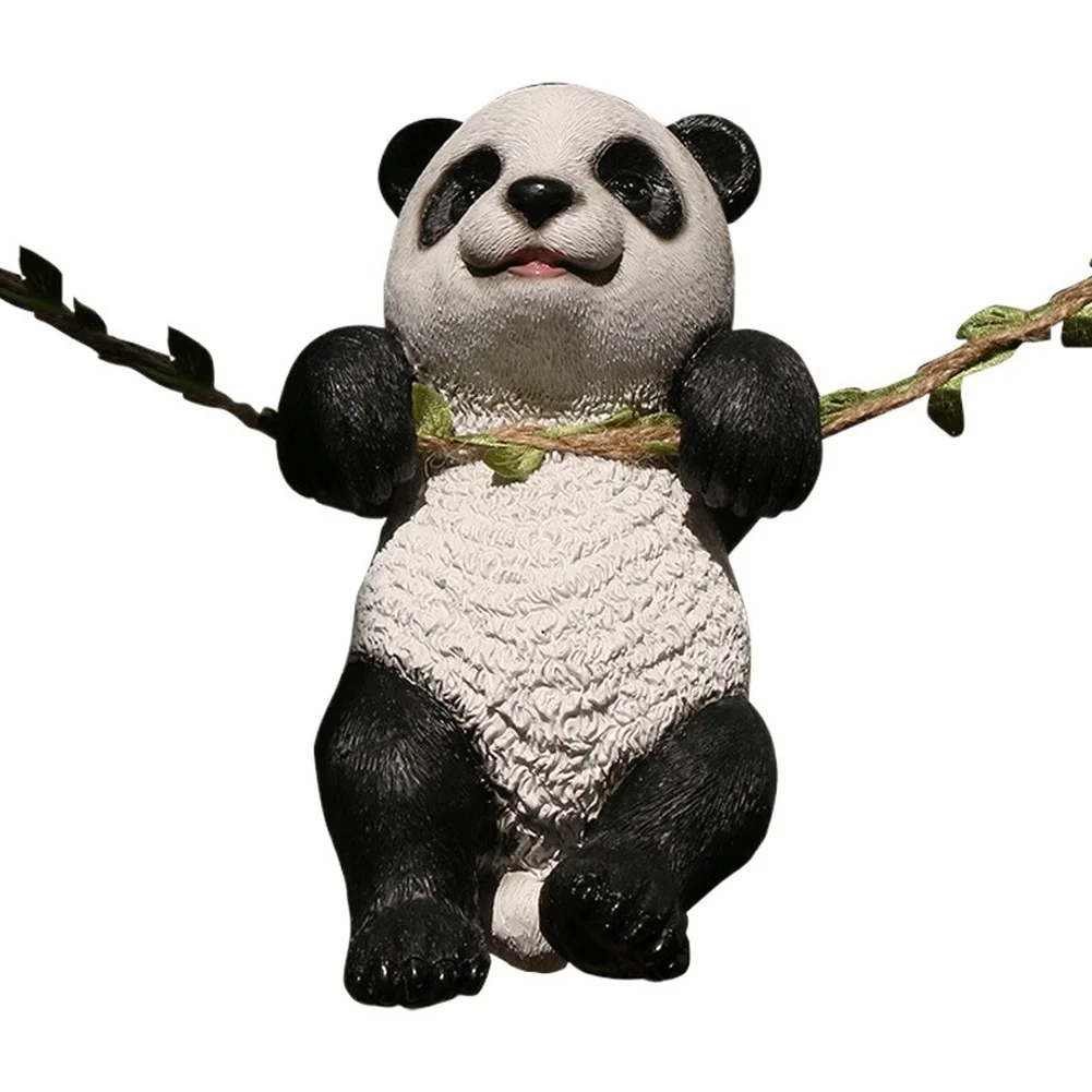 Swinging Animal Figure Panda Garden Ornament Sturdy Resin Construction Weather Resistant Material Garden Statue
