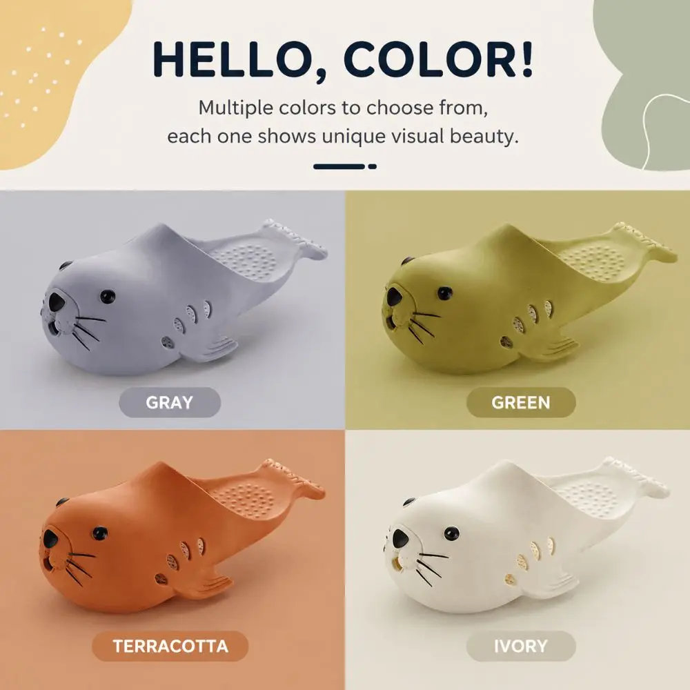 Funny Cartoon Cute Seal Women Slippers Candy Color Anti-slip Summer Sandals Soft Realistic Beach Sandals Everyday Wear
