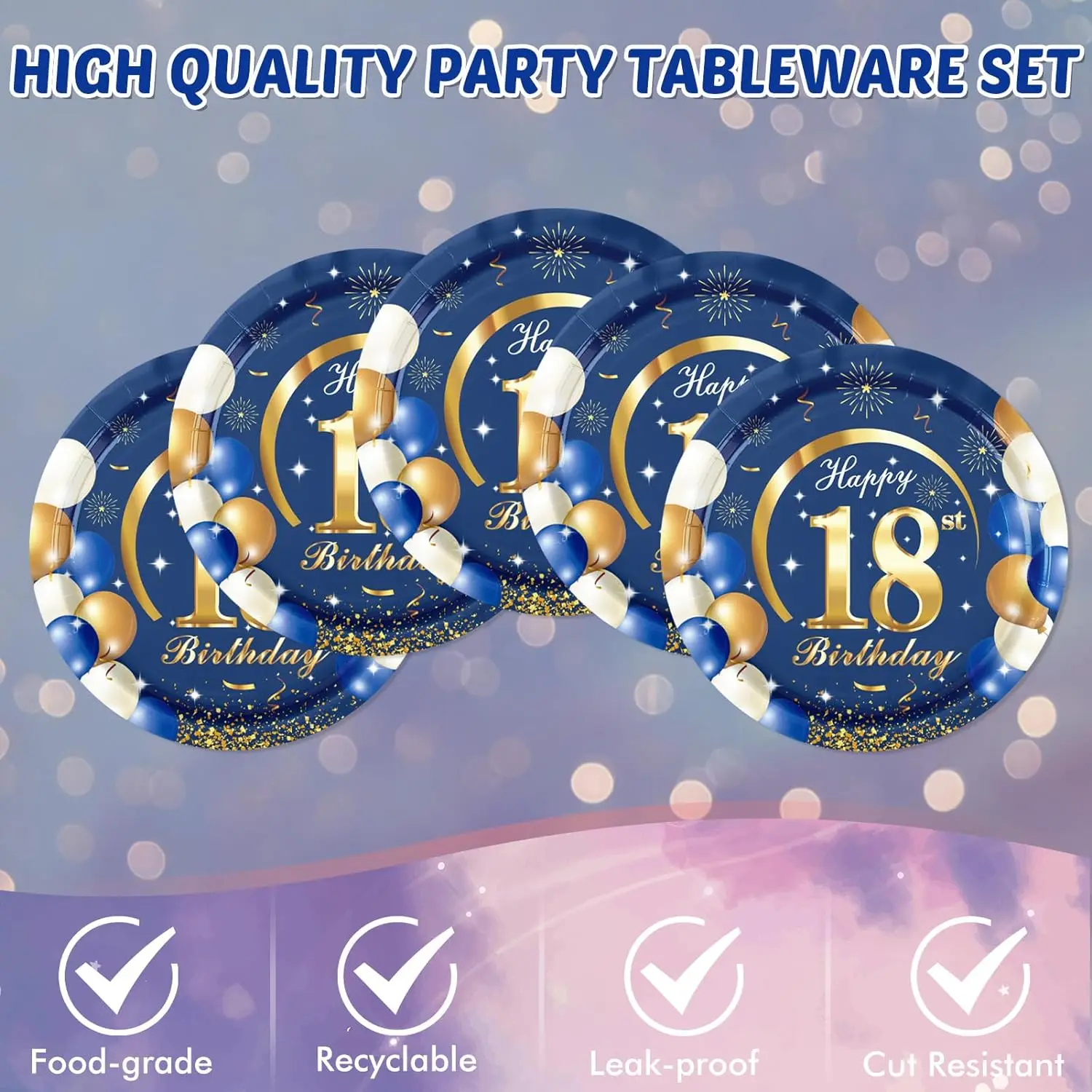 Disposable Tableware Decorations for Boys, Blue Happy Supplies, Tablecloth, Plates, Napkins, Cups, 18th Birth, 30th, 80th, 90th
