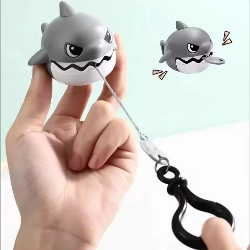 NEW Creative Fun Pull Line Nibbling Shark Keychain For Children Cartoon Eating Small Fish Keyring Car Bag Small Pendant Gift