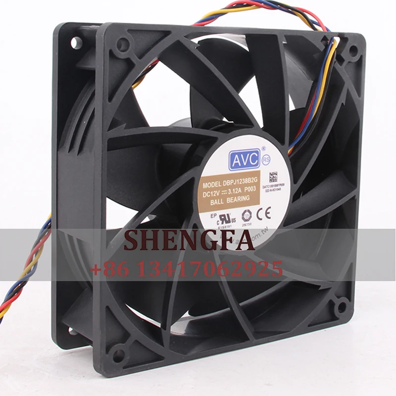 AVC Case Fan Dual Ball Bearing DBPJ1238B2G 120*120*38MM 12V 3.12A 12038 4-Wire PWM Temperature Control Large Airflow Cooling Fan