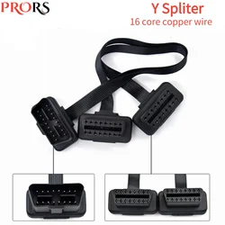 NEW Flat+Thin 16Pin OBD 2 Extender OBD2 16 Pin ELM327 Male To Dual Female Y Splitter Elbow OBDII Extension Connector Cable Tool