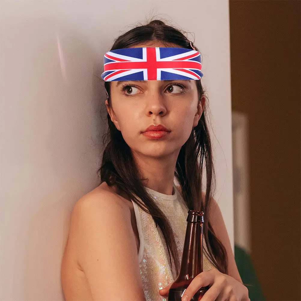 2Pcs Sweatband Head Tie Headband British Flag Printed Elastic Bandana Men Women Outdoor Sports Running Basketball Tennis Workout