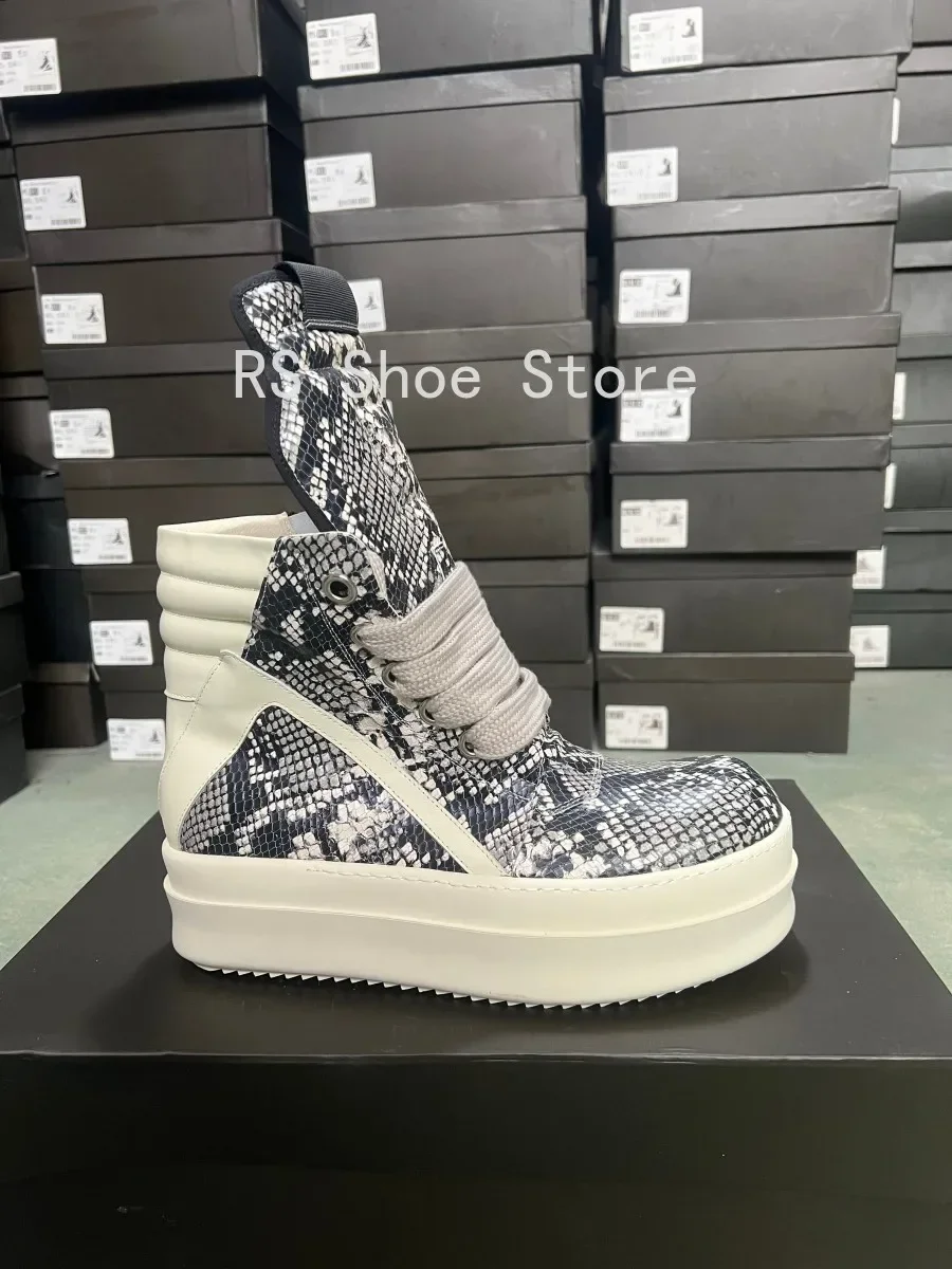 Ro مصمم أحذية الرجال حذاء رياضة النساء رمادي بوا الجلود حذاء بوت بطول الكاحل جامبو الأربطة منصة 6 سنتيمتر نعل سميك عالية أعلى حذاء كاجوال #5