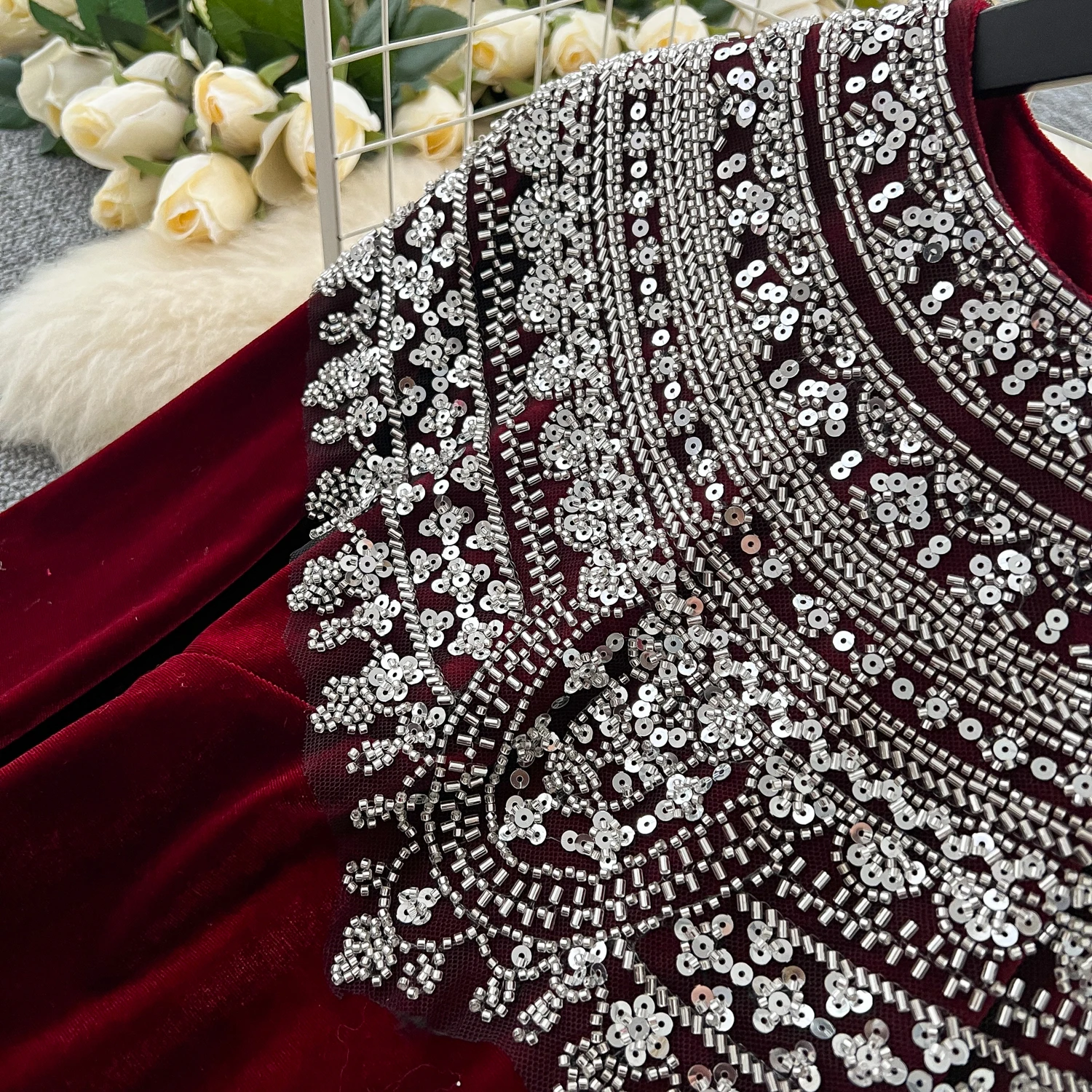 Chic vintage velour long sleeve slim Elegant Fairy korean fashion Boho Sundress women clothing
