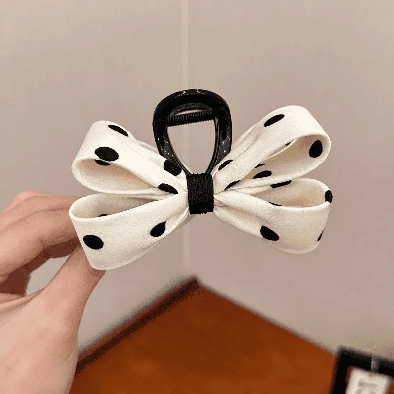 Women's Polka Dot Bow Hairpin Classic Color Elegant Shark Clip Fashion Girl Ponytail Clip