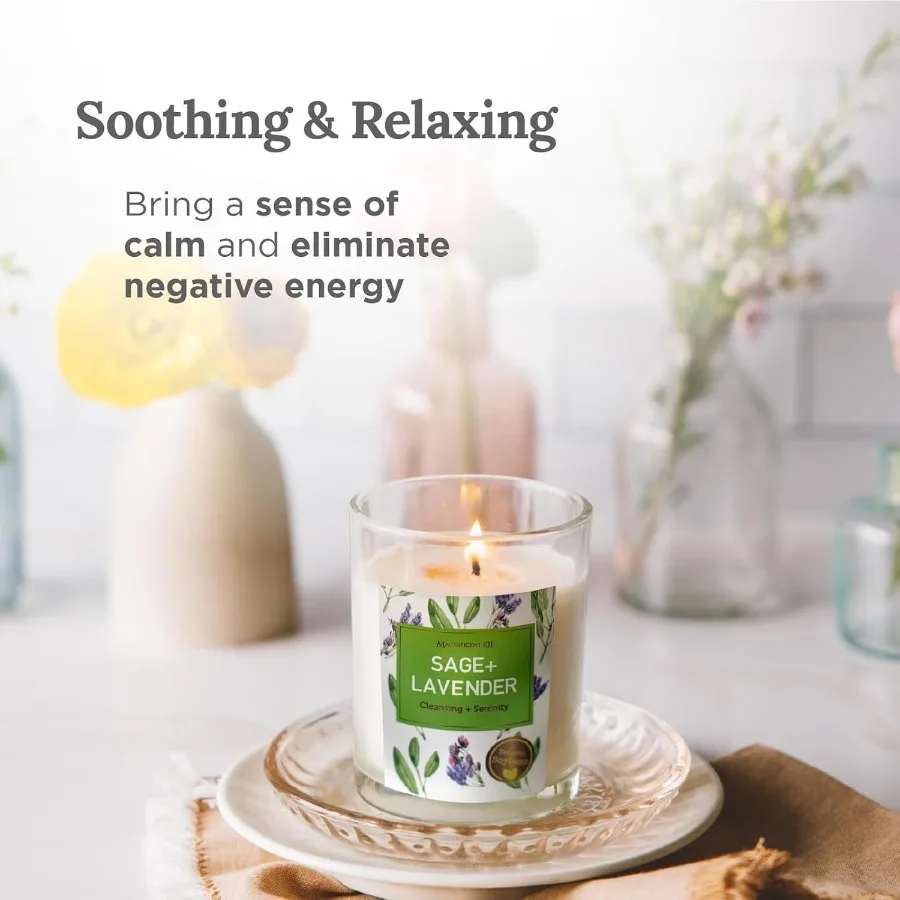 Soy Candle Set of 3 Pure Sage Lavender 3.5 oz Glass Jars 42Hour Burn Natural Aromatherapy Candles for Energy Cleansing Meditati