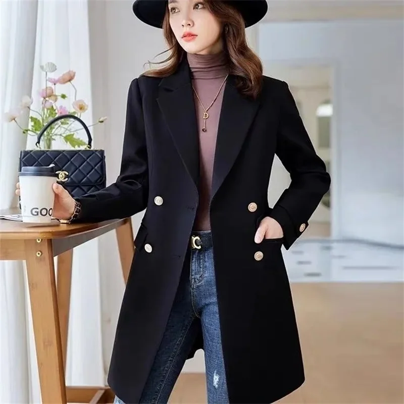 Autunno inverno medio-lungo giacca a vento donna 2024nuovo vestito allentato colletto Trench cappotto doppio petto capispalla moda soprabito femminile