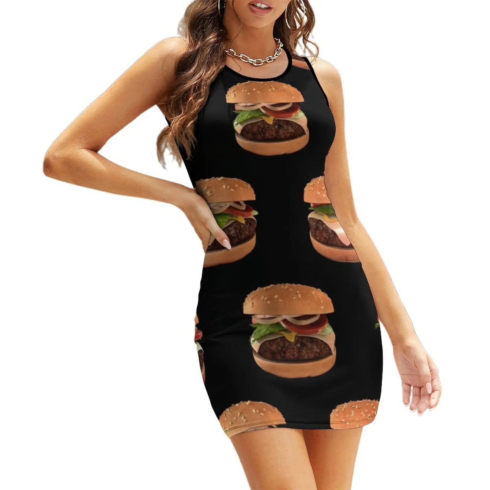 

Big Hamburger Cheeseburger Fast Food Art Sleeveless Sundress sexy dress dresses for woman 2025 dresses women summer 2025