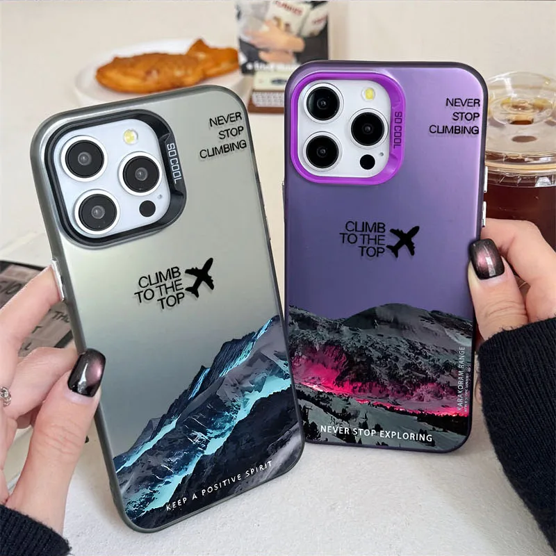 Mountain Landscape Aircraft Case for iPhone 16 15 14 13 12 11 Pro Max XS X XR 8 7 Plus SE 2020 Plating Matte Hard PC Cover Funda