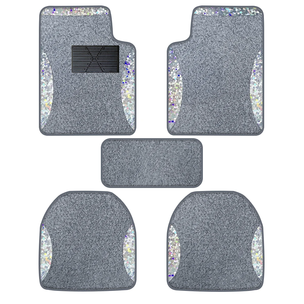 5 colorful striped grey velvet floor mats Waterproof and non-slip, suitable for off-road vehicles and trucks