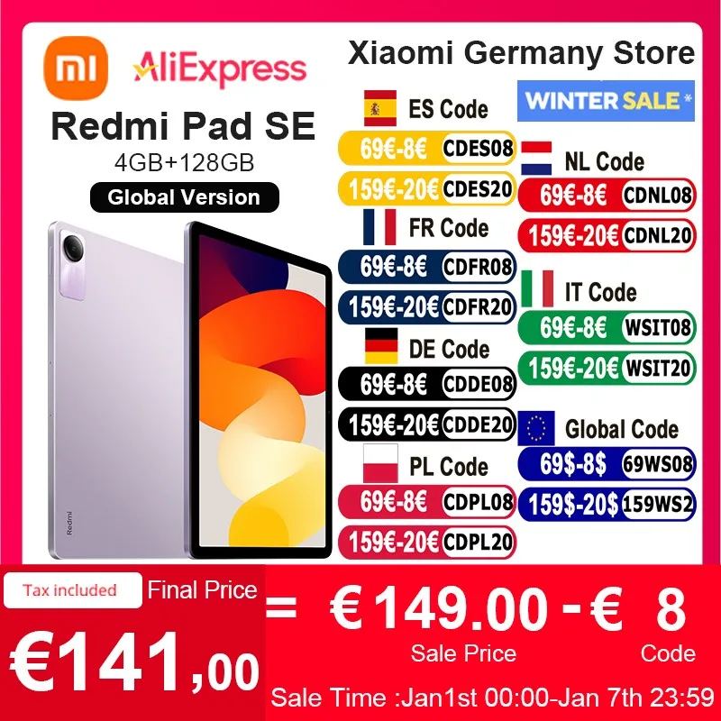 Global Version Xiaomi Redmi Pad SE 11 Mi Tablet 128GB/256GB Large Battery Snapdragon®680 Quadspeakers Dolby Atmos®11 