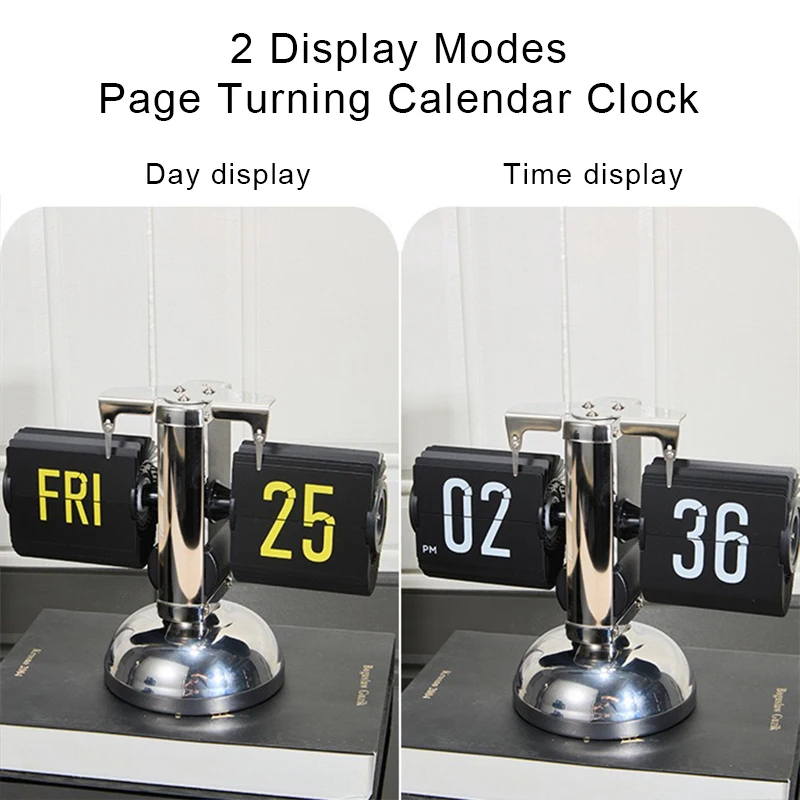 Classic Automatic Page Turning Flip Clock, Vintage Mechanical Table Calendar Time Switched Clock, Unique Decorative Desktop Gift