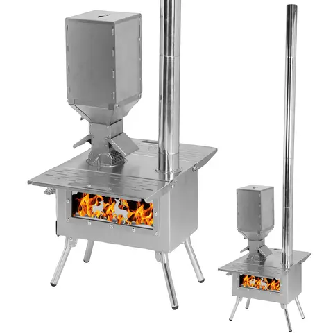 Portable Wood Burning Stove Stainless Steel Firewood Stove with Chimney Pipe Pellet Burner for Outdoor Cooking Hiking