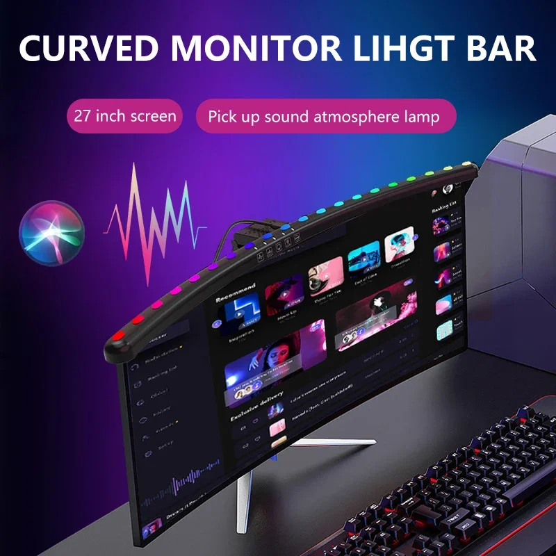 60cm Curved Monitor Light RGB Backlight, Eye-Care 3 Colors Light Computer Light Bar Gaming Office Desk Lamp, Stepless Dimmable