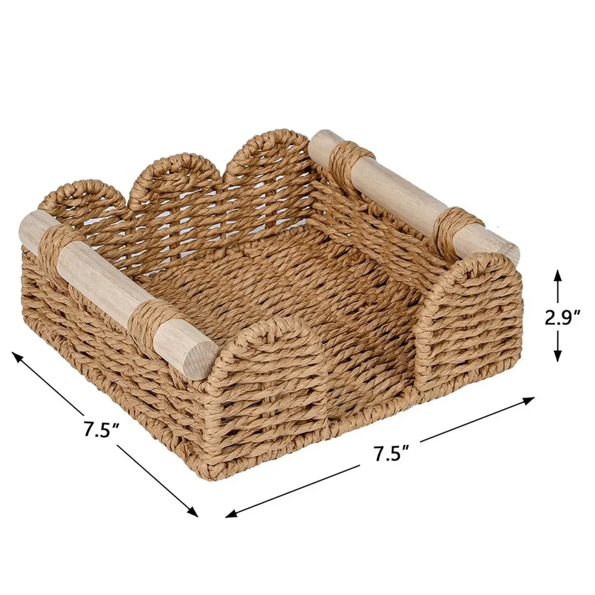 Scalloped Napkin Holder for Table,Farmhouse Warming Home Kitchen Decor,Paper Rope Flat Napkin Dispenser Guest Towel Tray