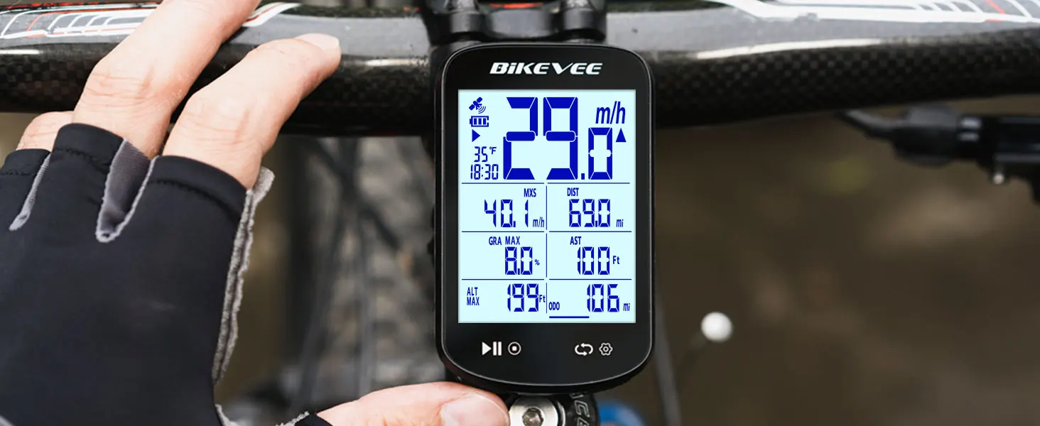 BIKEVEE Sonnenlicht-lesbarer 2,6"-LCD-Multifunktionsdisplay GPS Bluetooth Drahtloser Fahrradcomputer Fahrrad-Tachometer Kilometerzähler – Detail 5