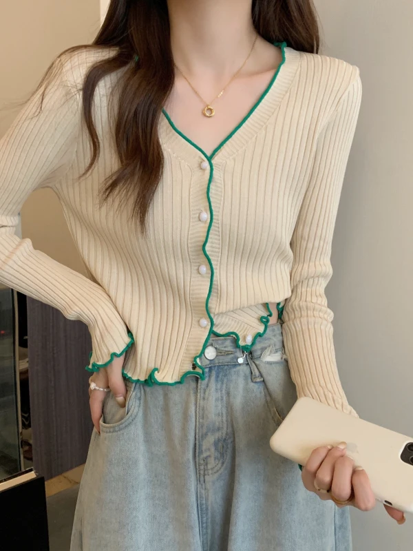 

Slim Fit Long Sve V-Ne Вязаный открытый кардиган Женская зимняя верхняя одежда Тонкий свитер ort Sle Button Detail Ciwalk Ready