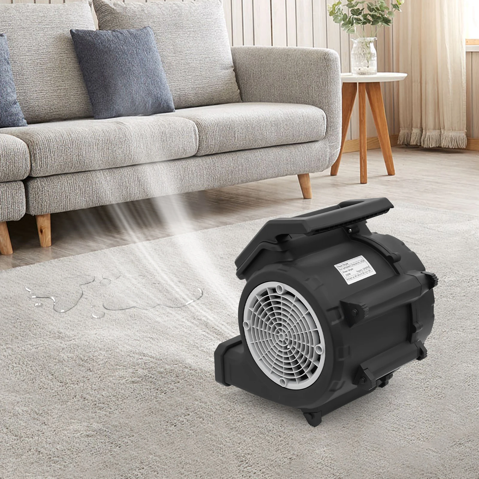 

Вентилятор для сушки пола, вентилятор, портативный напольный вентилятор с 3 скоростями режима, 3 углами выдувания, функция синхронизации 20–120 минут, черный