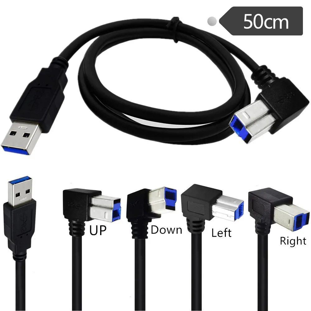 USB 3.0 męski do prawego kąta 90 stopni USB3.0 typ B męski kabel AM/BM szybki kabel do drukarki 50cm