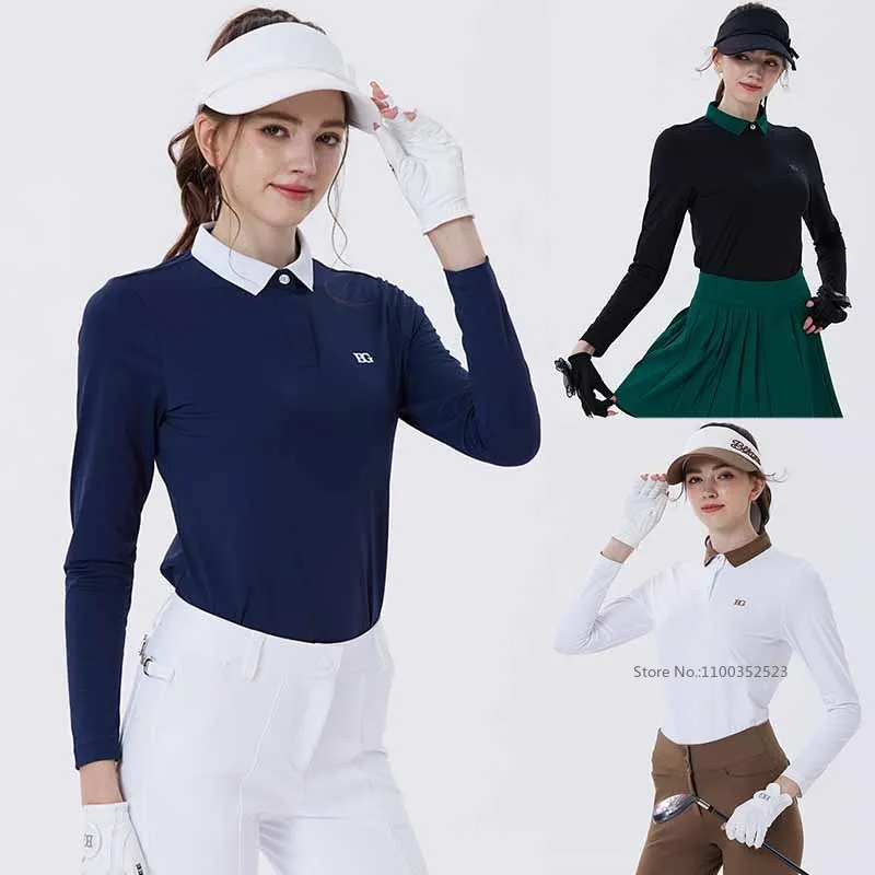 Blktee 2026 New Golf Women Long Sleeve Polo Shirt Button Lapel Korean Tops Autumn Ladies Breathable Golf Sports T-Shirt S-XXL