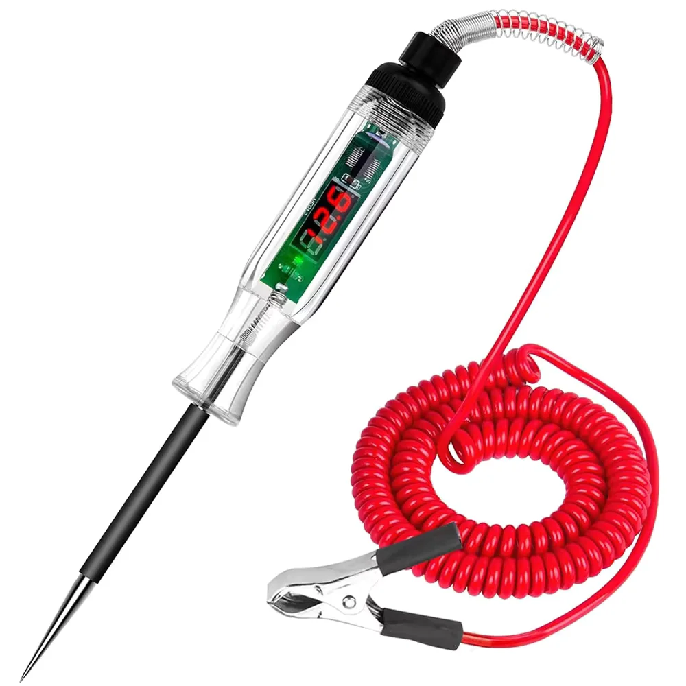 Caneta de teste automotiva 6V, 12V, 24V, detector de circuito com sonda longa, display digital para diagnóstico e reparo automotivo.