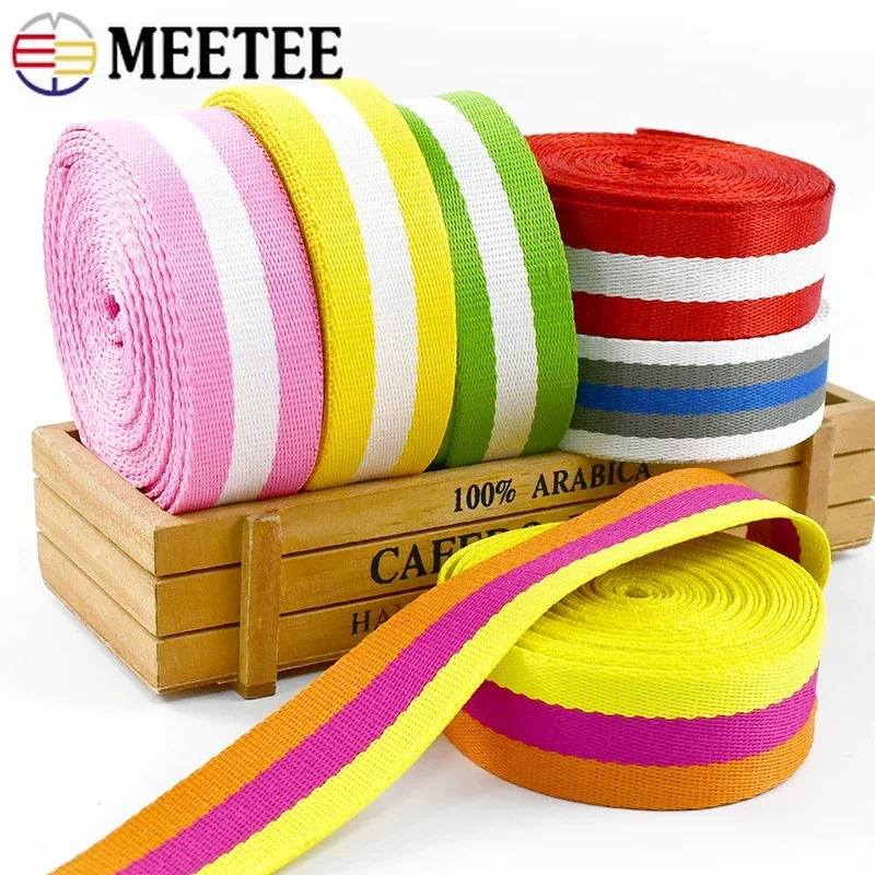 10Meters 32mm Meetee Stripe Polyester Webbing Bands Backpack Shoulder Luggage Strap Clothes Ribbon Tape DIY Sewing Accessories