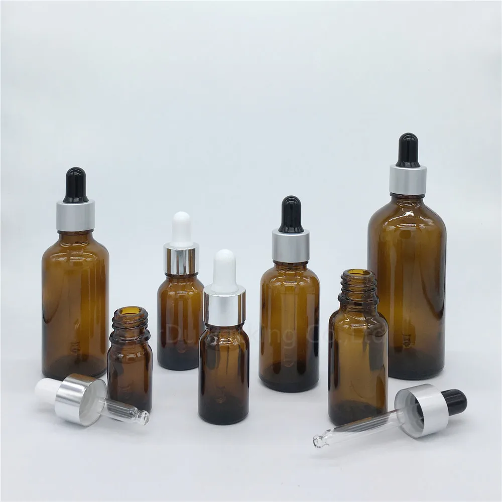 

5ml-100ml Amber Essential Oil Bottle, Reagent Eye Dropper Amber Glass Aromatherapy Liquid Pipette Bottle Refillable 10pcs