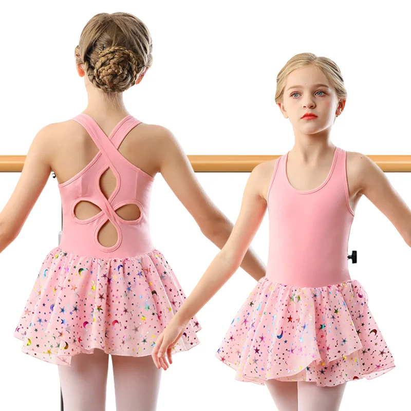 Mädchen Ärmelloses Tanzkleid Ballett-Trikot für Mädchen Gymnastikröcke mit Glänzenden Pailletten und Rückenausschnitt
