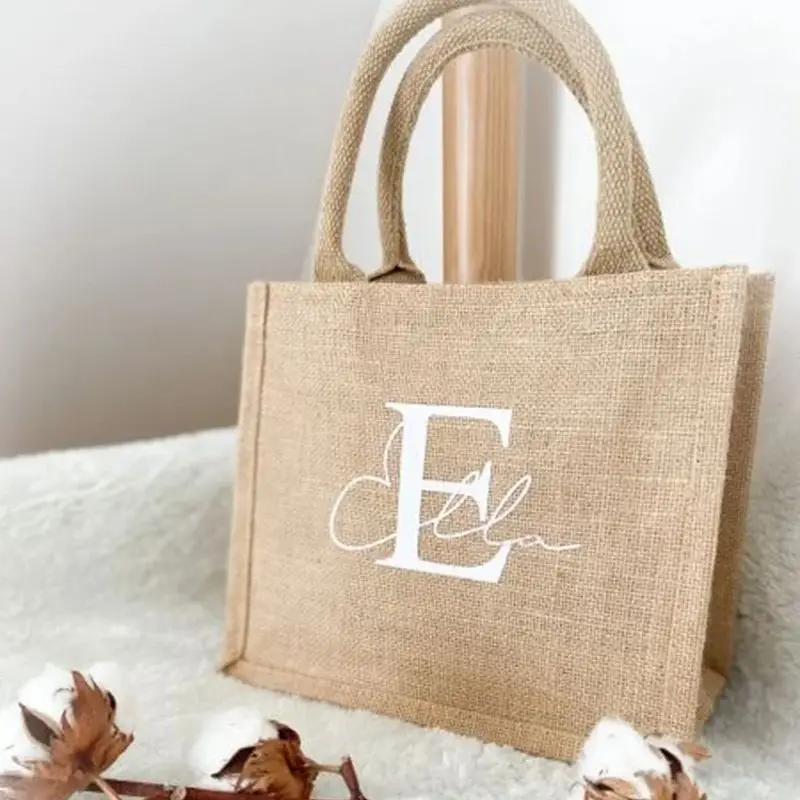 الجملة 100 قطعة/الوحدة اللون الأصلي دائم الخيش الجوت المعاد تدويرها الطبيعية الاسلوب المناسب حقيبة بقالة للتسوق التعبئة والتغليف