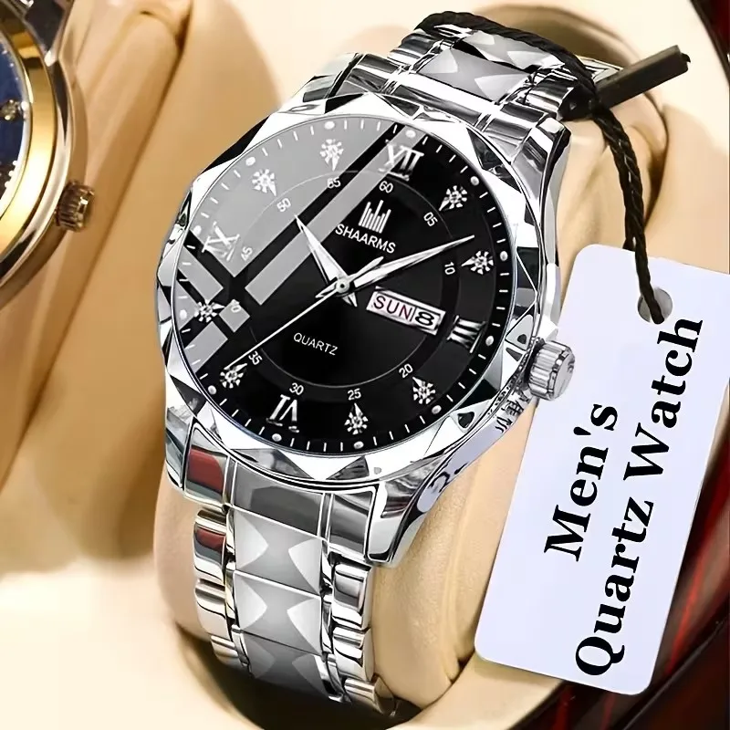 1Pc Fashionable Casual Outdoor Calendar Quartz Watch in Various Colors, Precision Men's Wristwatch, Stainless Steel Strap, Analog Display - Stylish Business Casual Watch, Suitable for Daily Wear, Father's Day, and Valentine's Day Use