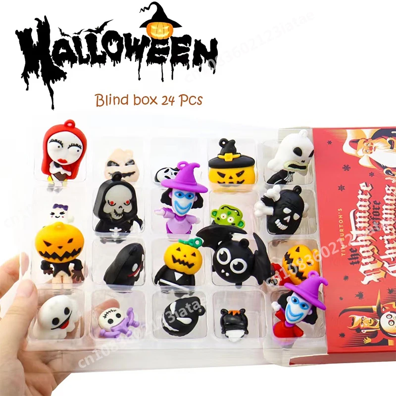 The Nightmare Before Christmas 24 Days Halloween Calendar Box Anime Cartoon Jack Skeletor Figures Decor Christmas Gift Model Toy