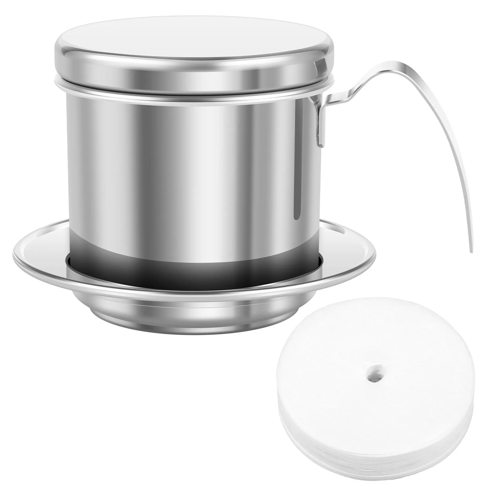 

Vietnamese Coffee Filter Stainless Steel Phin Drip Coffee Pot Press Maker with 100pcs Filter Paper for Home Restaurant Travel