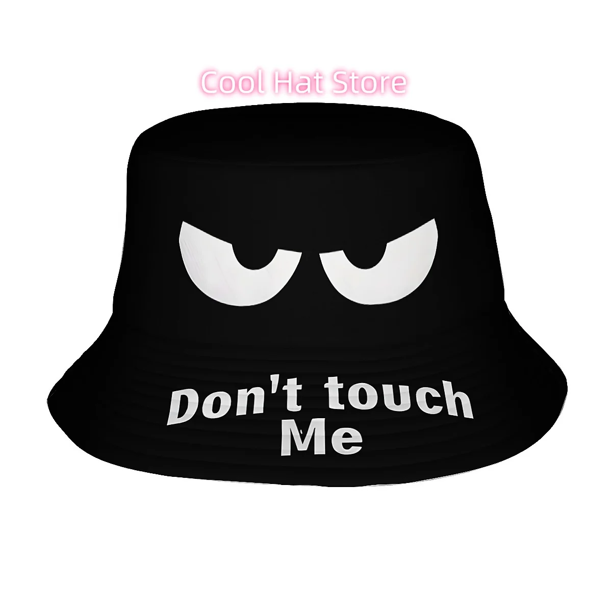 1pc Don't Touch Me Fierce Eyes Bucket Hat - White Text & Iconic Face Print (Eyebrows/ Eyelids) - Unisex Black for &, Outdoor, Be